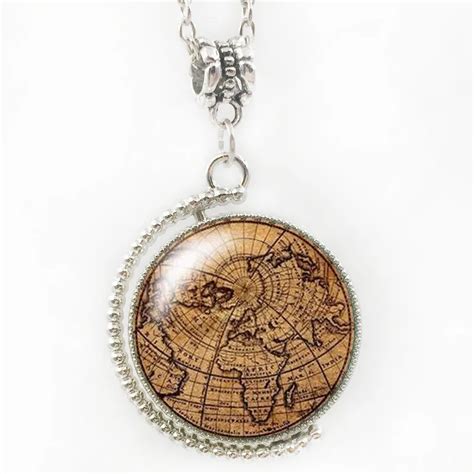 Free Shiping Rotating Glass Dome Vintage Globe Necklace Double Face