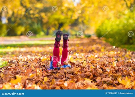 Kids Playing In Autumn Park Stock Image Image Of Happiness Foliage