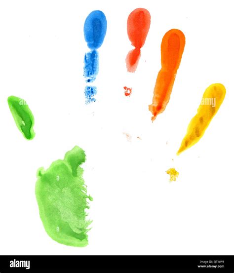 Close Up Of Colored Hand Print On White Background Stock Photo Alamy