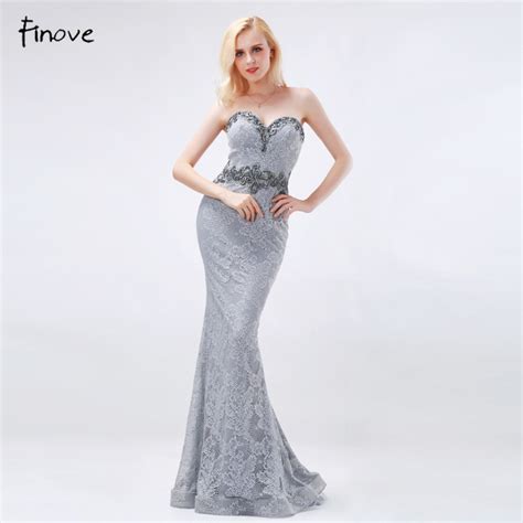 Finove Grey Mermaid Evening Dresses Long 2019 New Elegant Lace With