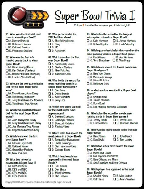Jan 30, 2018 · football quiz questions. Super Bowl Trivia Multiple Choice Printable Game | Updated ...