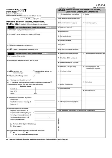 Fillable Schedule K 1 Form 1065 Partners Share Of Income