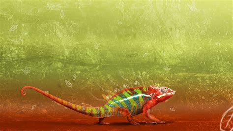 Wallpaper Leaves Animals Green Grunge Reptiles Chameleons Color