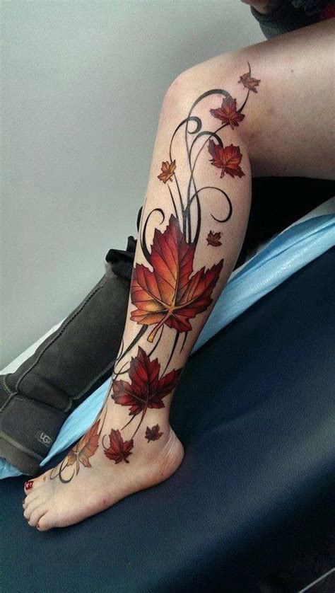 40 Unforgettable Fall Tattoos Leg Tattoos Autumn Tattoo Vine