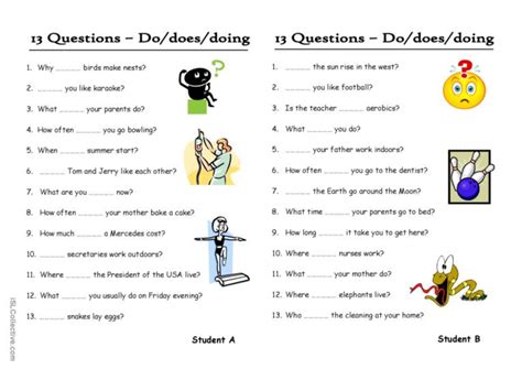 13 Questions 6 Do Does Doing Pa English Esl Worksheets Pdf And Doc