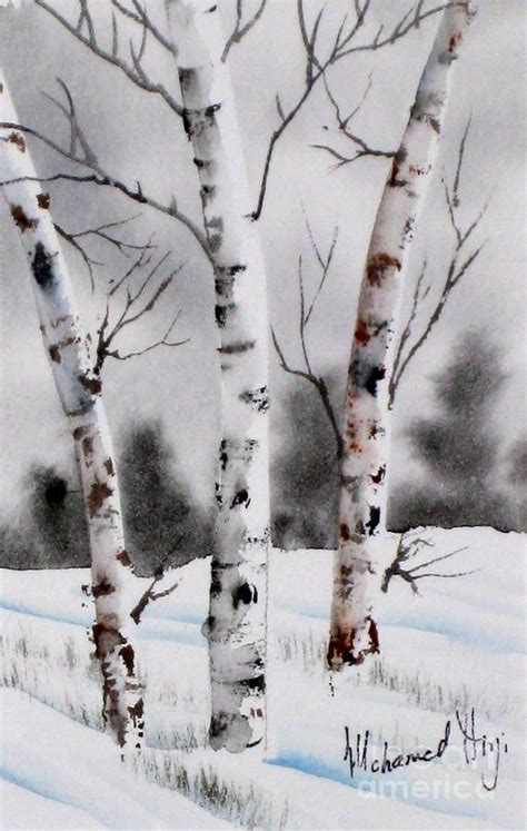 Birches Watercolor Trees Tree Art Winter Painting