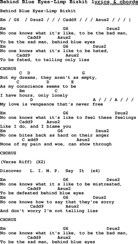 Love Song Lyrics For Behind Blue Eyes Limp Bizkit With Chords 0 Hot Sex Picture