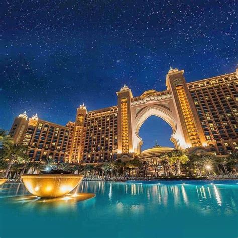 A Breathtaking Night View Of The Atlantis The Palm Island In The Uae