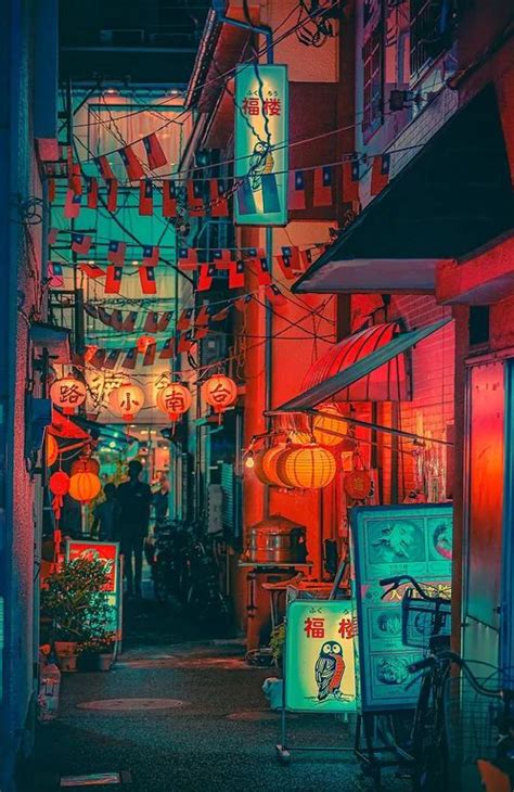 Back Alley In Yokohama Japan Neoncities Illustration De Paysage