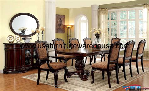 9 Piece Bellagio Formal Dining Set With Fabric Chair