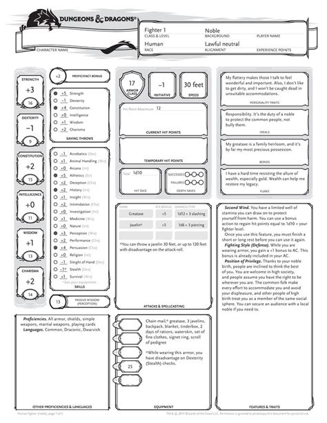 Example D D Character Sheet Dungeons And Dragons Character Sheet