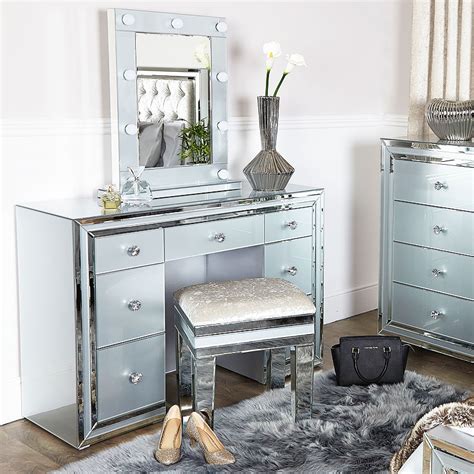 See more ideas about mirrored vanity table, mirrored console table, vanity table. Madison Grey Crushed Velvet Mirrored Vanity Dressing Stool ...