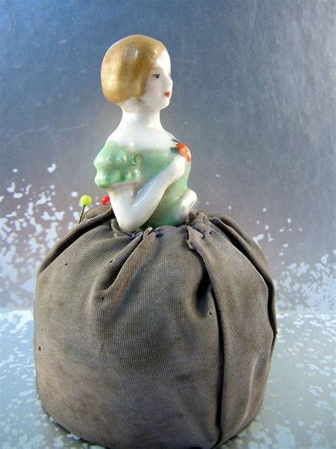 Vintage Porcelain Pincushion Half Doll Sewing Room By Buttongal