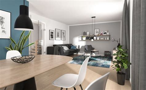 modernes wohnzimmer mit essbereich farbe mint grau weiss holz