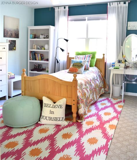 Paired with white furniture, bedding and accessories, teal wall paint makes a chic splash in this cozy retreat. Fuschia + Turquoise Bedroom Makeover - Jenna Burger Design LLC