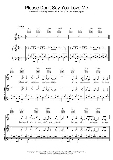 Gabrielle Aplin Please Dont Say You Love Me Sheet Music Pdf Notes Chords Pop Score
