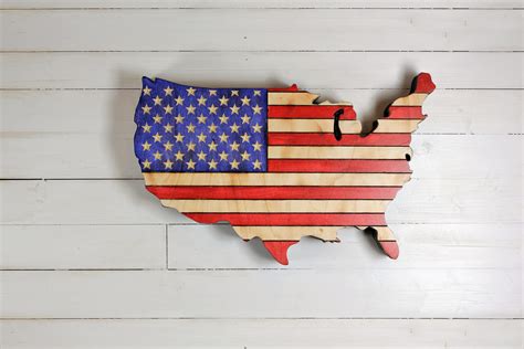 Wooden American Flag Shaped Like United States Map Wall Art Etsy Canada