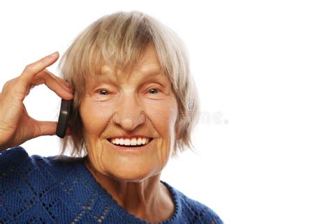 Smiling Old Lady Stock Photo Image Of Cellphone Happy 58773632