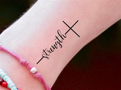 Strength Cross Temporary Tattoo Etsy