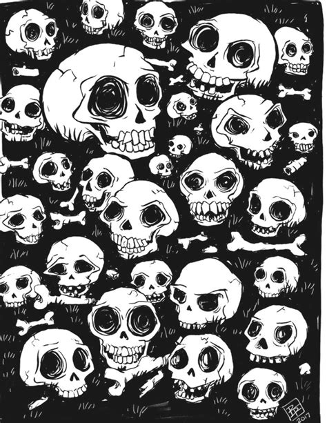 Skulls Doodle Art Print Hand Drawn Art Skeletons Horror Scary