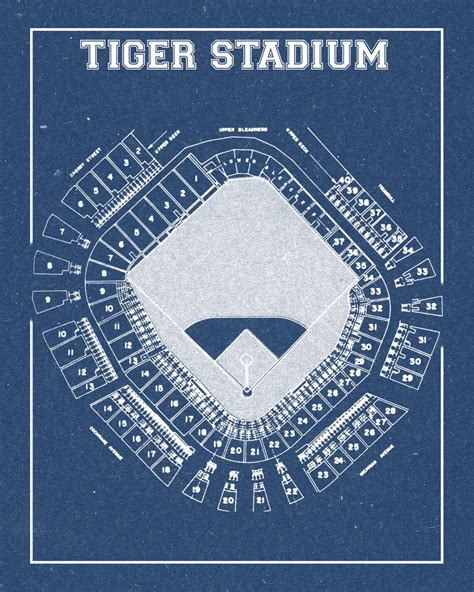 Print Of Vintage Detroit Tiger Stadium Seating Chart On Photo Paper