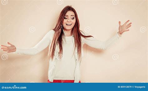 Smiling Woman With Outstretched Arms Stock Image Image Of Freshness