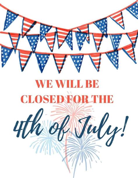 Printable Closed For 4th Of July Sign Template