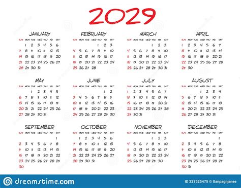 Monthly Calendar Template For 2029 Year Simple Calendar Design