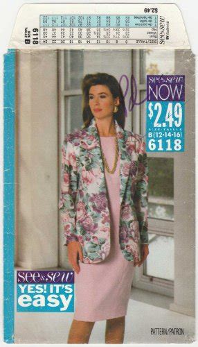 women s dress and jacket sewing pattern misses size 12 14 16 uncut butterick see and sew 6118