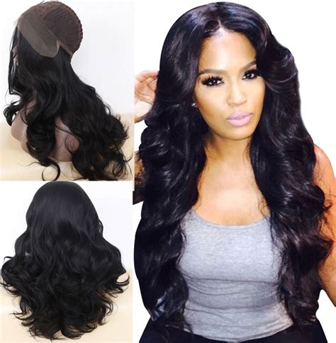 Luxurious Long Wavy Black Synthetic Lace Front Wigs