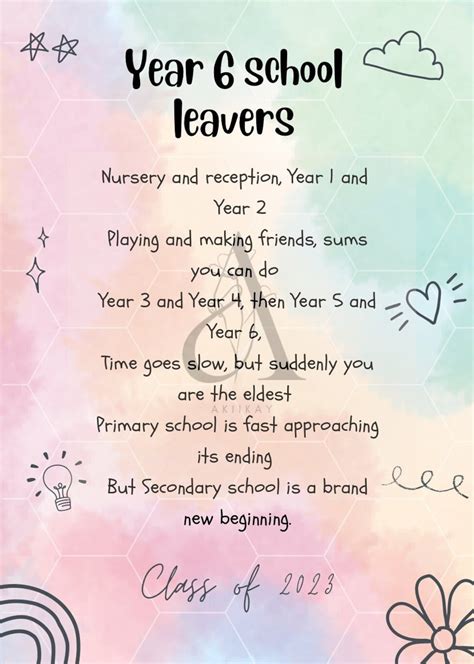 Printable Year 6 Leavers Poem Instant Digital Download Etsy