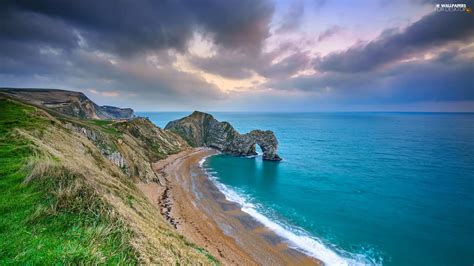 Sea Jurassic Coast Clouds Rocks Durdle Door County Dorset England