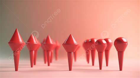 A Collection Of Red Push Pins Captured From Various Angles With 3d