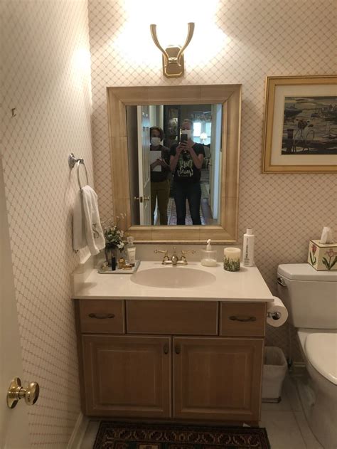 Use your paintbrush to cut in around the edges of your cabinets, and then fill in the large flat surfaces with the paint roller. Guest bath (I'd keep vanity must at least repaint not ...