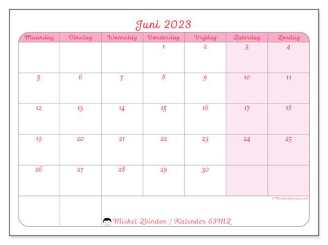 Kalender Juni 2023 Om Af Te Drukken “48mz” Michel Zbinden Sr