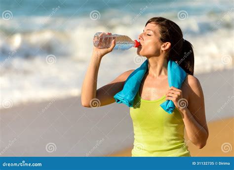Fitness Woman Drinking Water On Summer Stock Image Image Of Bottle