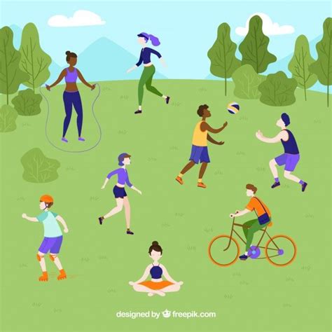 Free Vector People Doing Outdoor Leisure Activities With Flat Design