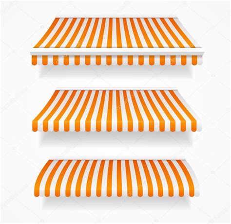 Striped Colorful Awnings Set Vector — Stock Vector © Mousemd 107415120