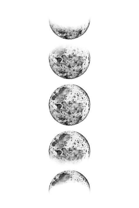 Pencil Drawing Moon Phases White Background Art Print By Agnes