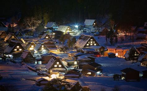デスクトップ壁紙 1920x1200 Px 家 日本 風景 ライト 自然 夜 白川郷 雪 木 村 冬