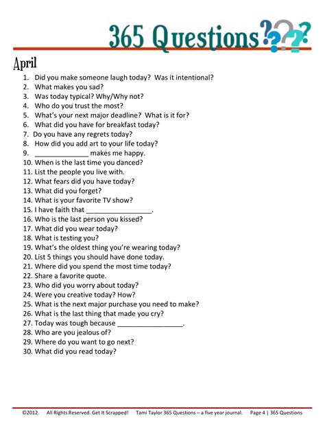 365 Questions April 412 Journals And Planners Journal Planner