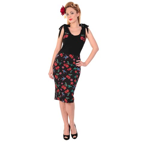 Banned Black Cherry Swallow Print Rockabilly 50s Vintage