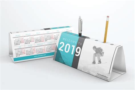 Desk Calendar Pen Holder Mockup
