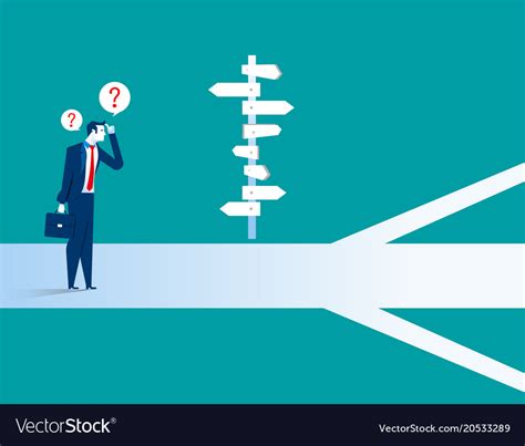 Businessman Standing Confused Direction Sign Vector Image