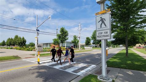 Pedestrian Crossing Signal With Flashing Lights Town Of Lasalle