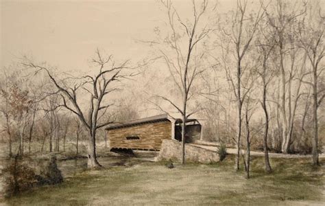 Covered Bridge In Winter Painting By David Bruce Michener Fine Art