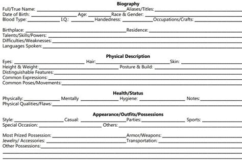 Roleplay Character Sheet Template