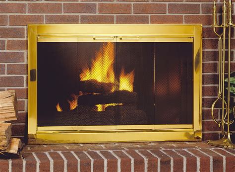 Polished Brass Fixed Size Fireview Masonry Fireplace Glass Door Made