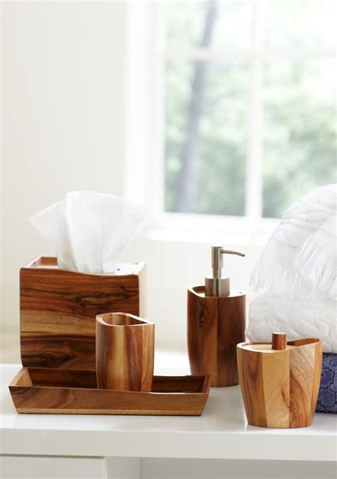 Ample storage space is also provided to hide away all those bathroom accessories that can ruin the minimalized approach to bathroom décor. Acacia Wood Bath Accessories | Grandin Road | Wood bath ...