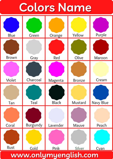 Colors Name List Of Colorcolours Name In English With Pictures